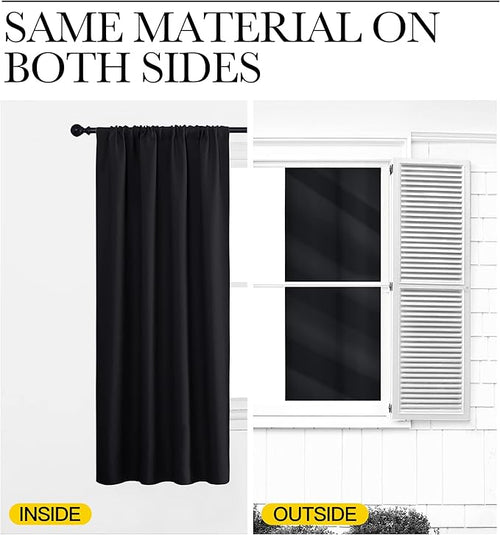 Black Blackout Curtain Blinds - Solid Thermal Insulated Window Treatment Blackout Drapes/Draperies for Bedroom (2 Panels, 42 inches Wide by 63 inches Long, Black)